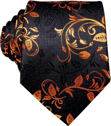 Чоловіча краватка Hi-Tie класична з краваткою, запонками та нагрудною хустинкою (чорно-помаранчева квітка)