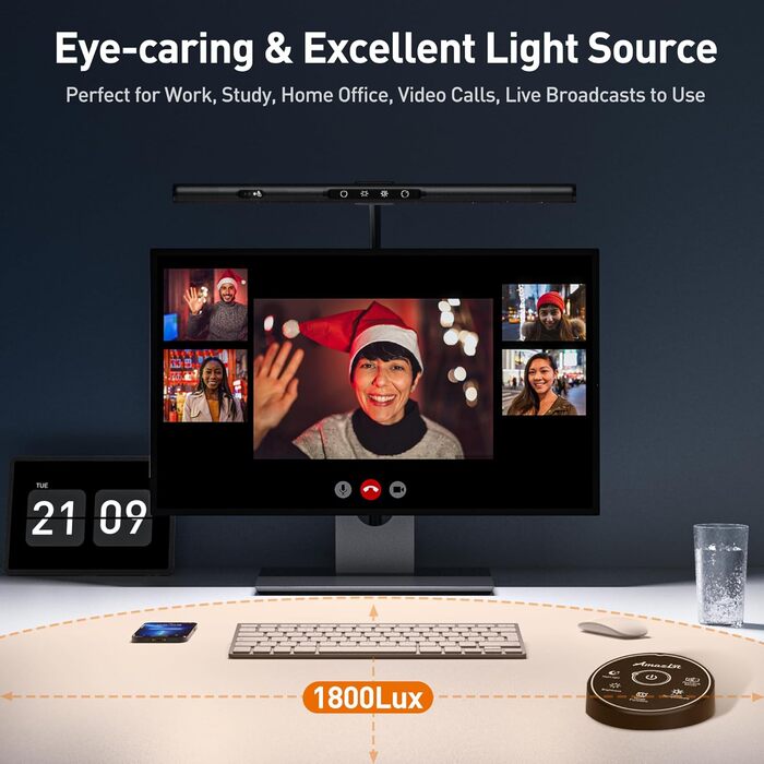 LED лампа настільна AmazLit з доглядом за очима, регульована яскравість та колірна температура, без відблисків, з жестами, пам'ять, 12W, чорна