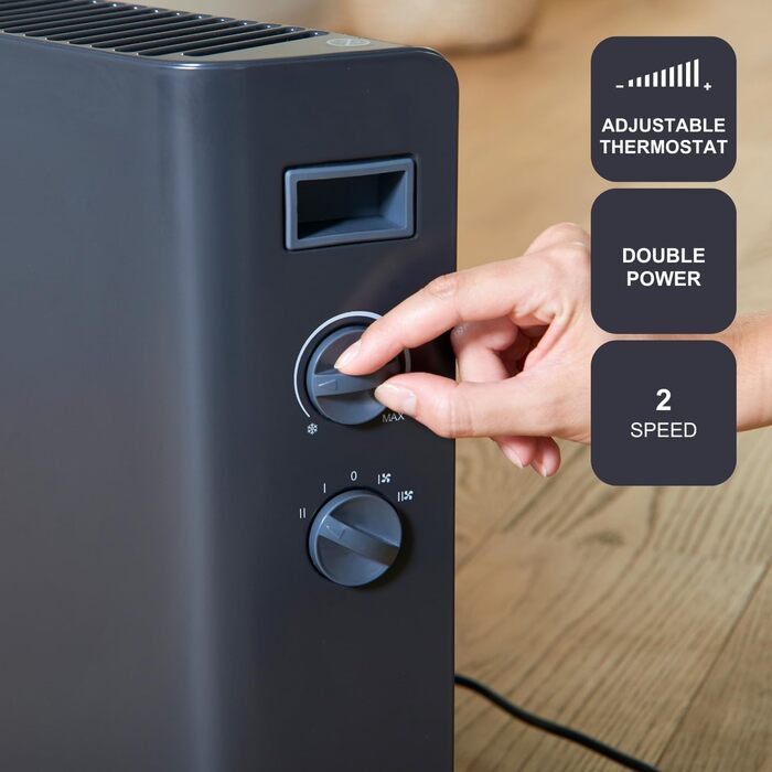 Електрична керамічна стінова панель Black+Decker BXWSH2000E для ванної кімнати з цифровим термостатом, програмуванням, пультом ДУ та LED-дисплеєм (2000W)