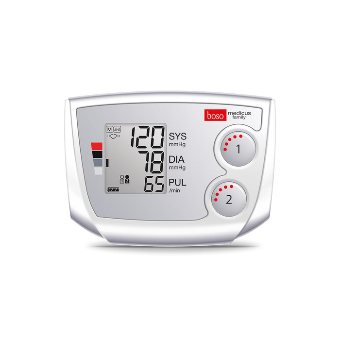 Тонометр Boso Medicus Family з 2 пам'ятними місцями, великим дисплеєм та визначенням аритмії – універсальна манжета (22–42см)