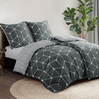 Комплект постільної білизни RUIKASI 135x200 см, 4-х частинний, бавовна, сірий з геометричним малюнком