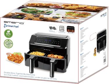 Електрична аерофритюрниця Emerio Digital Doppel 7,2 л (2×3,6 л), 12 програм, без BPA, синхронне завершення, фритюрниця без олії