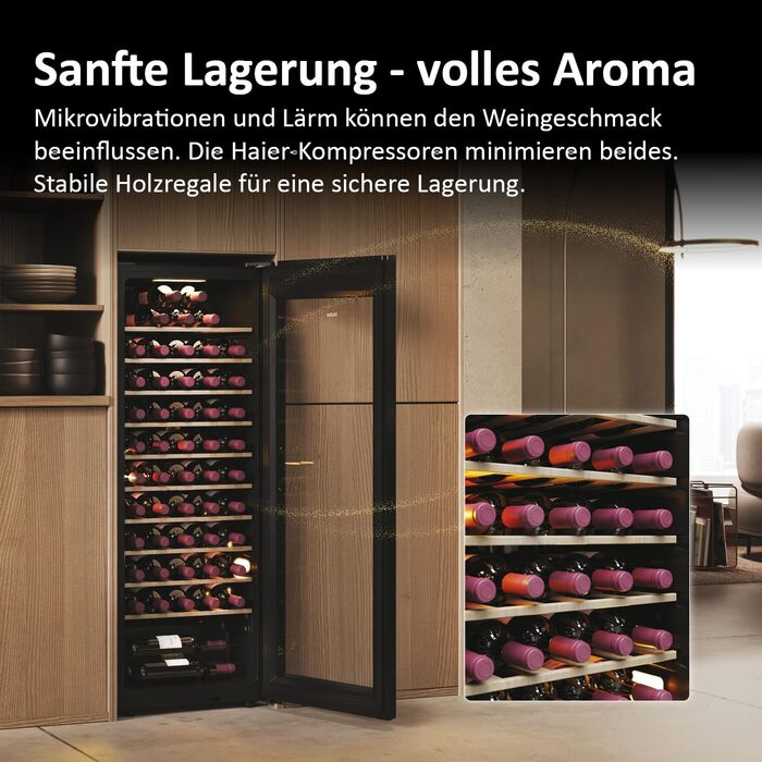 Haier 50 Series 3 Wine Refrigerator - 34 Bottle Wine Cooler with UV Glass Door, 5 Shelves, Wi-Fi & Touch Display, Vibration-Free Storage