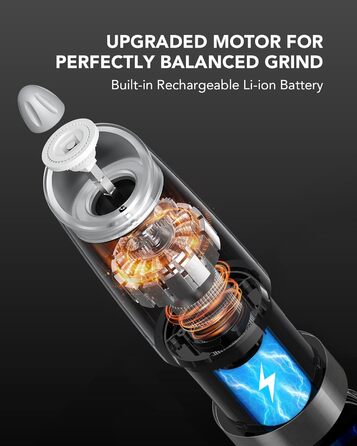 Електрична млинка для перцю та солі FORLIM, USB заряджання, 9oz, з LED-підсвіткою, регульований помел, автоматична, з нержавіючої сталі, срібляста