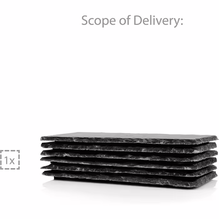 Singer | Slate Tile Set Biscuit with Chalk, 6 modern slate coasters. Serving tray, square plate set | 20x10 cm