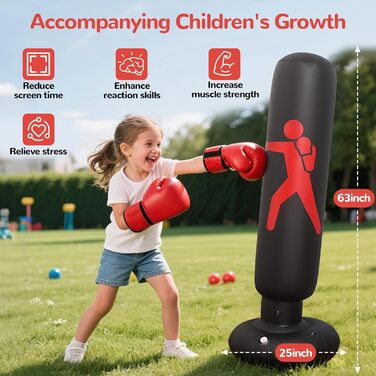 Надувний боксерський мішок для дітей 160см з боксерськими рукавичками. Ідеально для карате та тхеквондо (6-12 років)