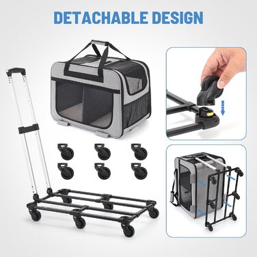 Транспортна переноска для котів на 2 котів, XL, сіра. Зі знімною перегородкою та ручкою. Підходить для котів до 12 кг