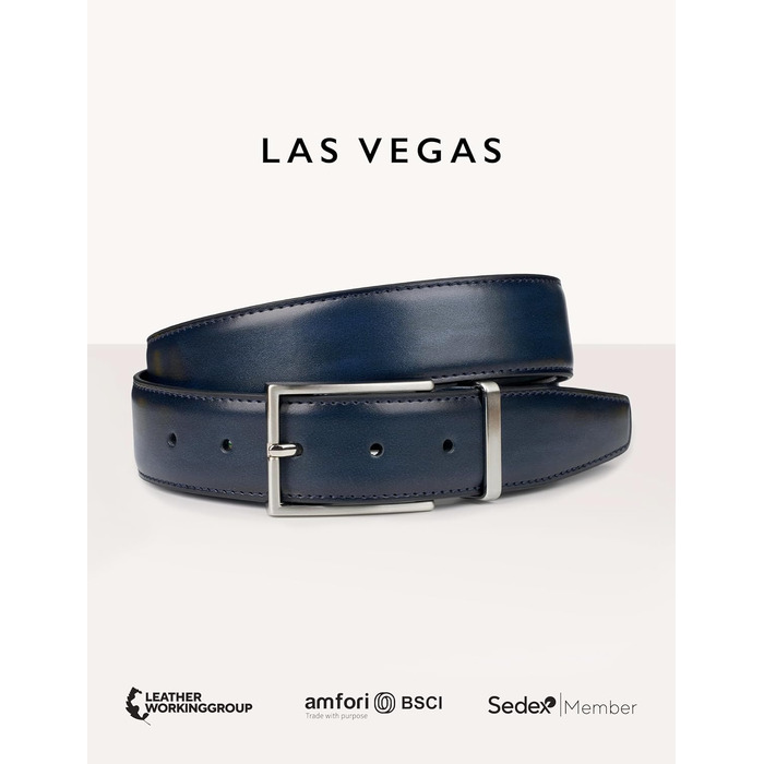 Чоловічий шкіряний ремінь FENIX LAS VEGAS з пряжкою, регульований, колір Midnight Blue (темно-синій), розмір 85