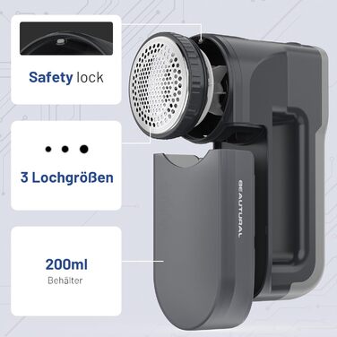 Машинка для видалення катишків Beautural: 3 швидкості, 6 лез, 1800mAh, LED, для одягу, меблів, ковдр, ворсу сірого кольору