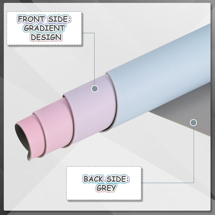 Килимок для столу зі шкіри - великий 80x40 см, рожевий/блакитний. Килимок для миші, офісний, для дому, з PU-шкіри, легко миється, не слизький