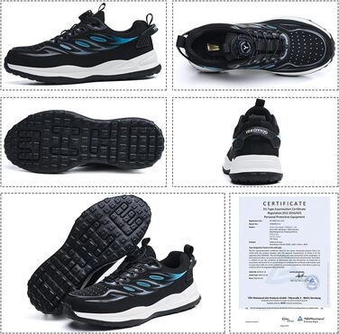 Робочі черевики: безпекові черевики для чоловіків та жінок, легкі, спортивні, дихаючі, зі сталевим підноском, унісекс, розміри 36-46 EU (42 EU, синій, на кнопці)