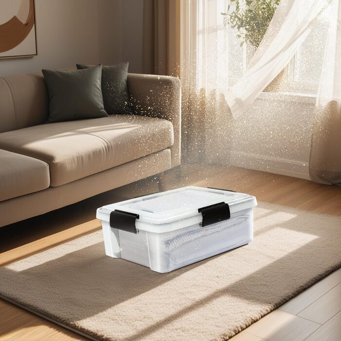 Iris Ohyama Airtight Plastic Storage Boxes with Lids, 50L, 4-Piece Set, Airtight and Waterproof Seal, Robust Snap Closures, Stackable, Dustproof, BPA-Free, DDAT-L (Transparent, 30L x4)