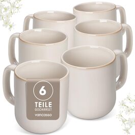Набір кавових чашок Vancasso PLAYA, 6 шт, 480 мл, з ручкою, з кераміки, для мікрохвильовки та посудомийної машини, бежевий