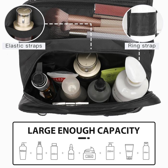 Зувакате Косметичка для підвішування, водонепроникна, з ручкою, для подорожей, спорту, кемпінгу – чорна