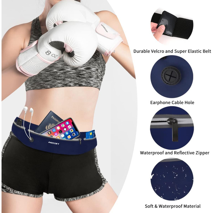 Сумка на пояс Haissky для бігу та спорту: зручна та компактна, до 6.9 дюймів, чорний/морський блакитний