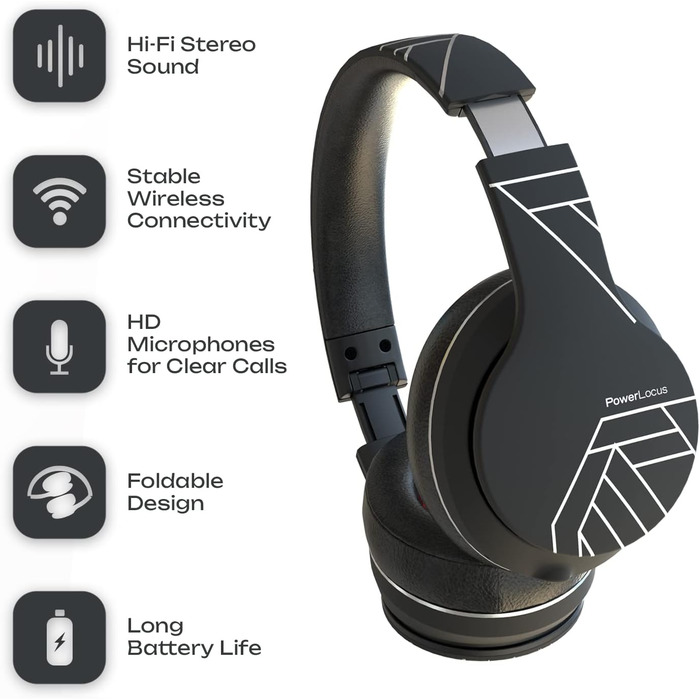 PowerLocus P6 Bluetooth навушники Over-Ear, бездротові з супер басами, 40 годин відтворення, мікрофон, голосовий асистент, активне шумопоглинання для iPhone, Samsung, iPad, PC, Laptop, TV, чорний/срібний