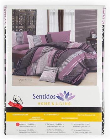 Комплект постільної білизни Sentidos з бавовни ренфорсе, 4 предмети (2 підковдри 135x200 см, 2 наволочки 80x80 см на блимавці), Ліловий/Чорний/Білий