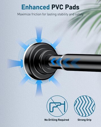 Штанга для душу Uniclife без свердління, 82–204 см, регульована, нержавіюча сталь, для ванної, вікна, шафи (чорна)