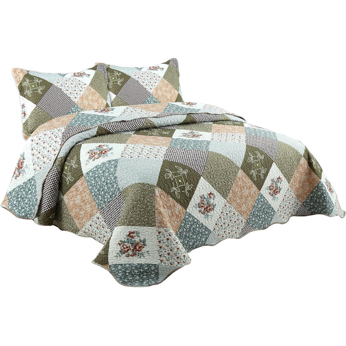 Комплект літньої постільної білизни Marina Decoration з принтом та тисненням, ультрам'який, 3-частинний комплект з 2 наволочками, в клітинку, розмір King