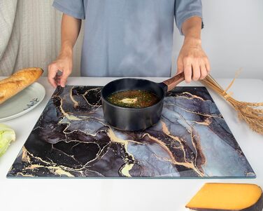 Скляна дошка для нарізання 40x30 см - гігієнічна, стійка до нагрівання та подряпин - чорна мармурова імітація, для кухні