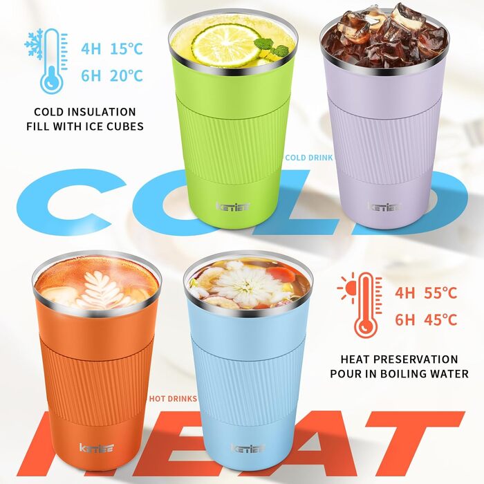 Термокружка KETIEE 510мл, з подвійними стінками, для кави та чаю, зелений колір