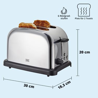 Набір для сніданку KHG: чайник та тостер, нержавіюча сталь, сріблястий, об'єм 1 л, 2 слоти, точний вилив, поворотний на 360°, 6 рівнів підсмажування, функції підігріву, розморожування та для багелів, з підспівачем для крихт