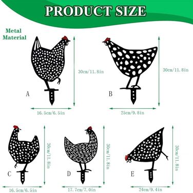 Alnicov 5-Piece Metal Chicken Farm Art Hollow Out Rooster Animal Shape Decor for Outdoor for Lawns, Gardens, Backyards Decoration Ornament