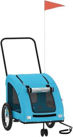 Фургон для собак VidaXL - блакитний, до 30 кг, з прапором та відбивачами, Oxford-Gewebe, 63.5 x 124.5 x 66 см