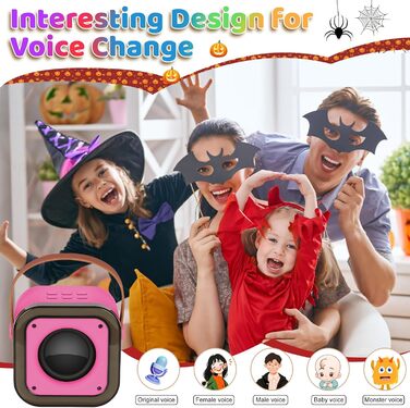 Караоке машина Spinosaurus для дітей з 2 мікрофонами, Bluetooth, LED-підсвічування, портативна колонка (рожева)