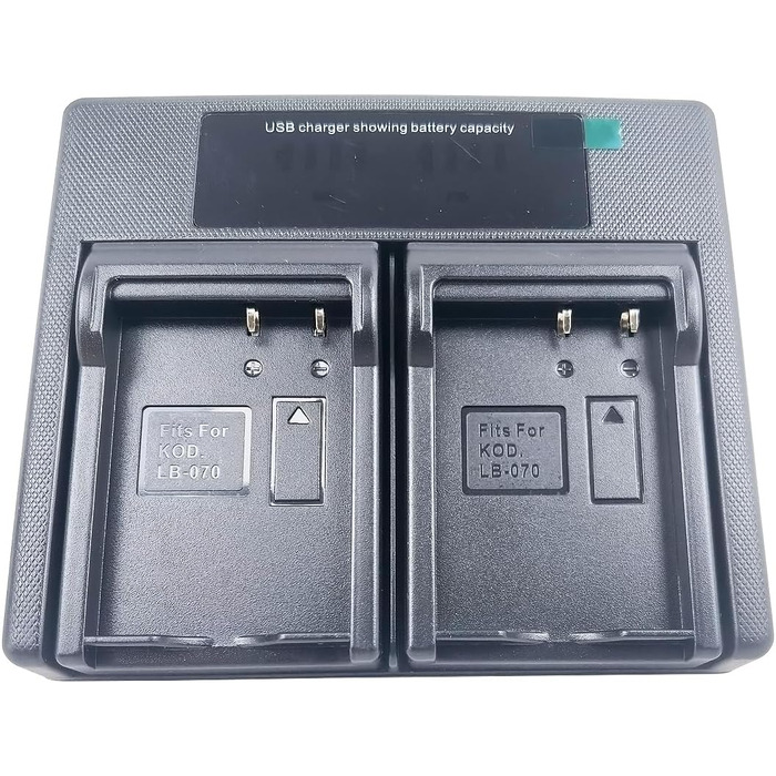 Зарядний пристрій EMOVERY USB-Dual для камер Kodak LB-070, PIXPRO S-1, AZ651, AZ652, AZ901 - 8.4V, 700mA, Micro-USB, Type-C, захист, LCD-дисплей