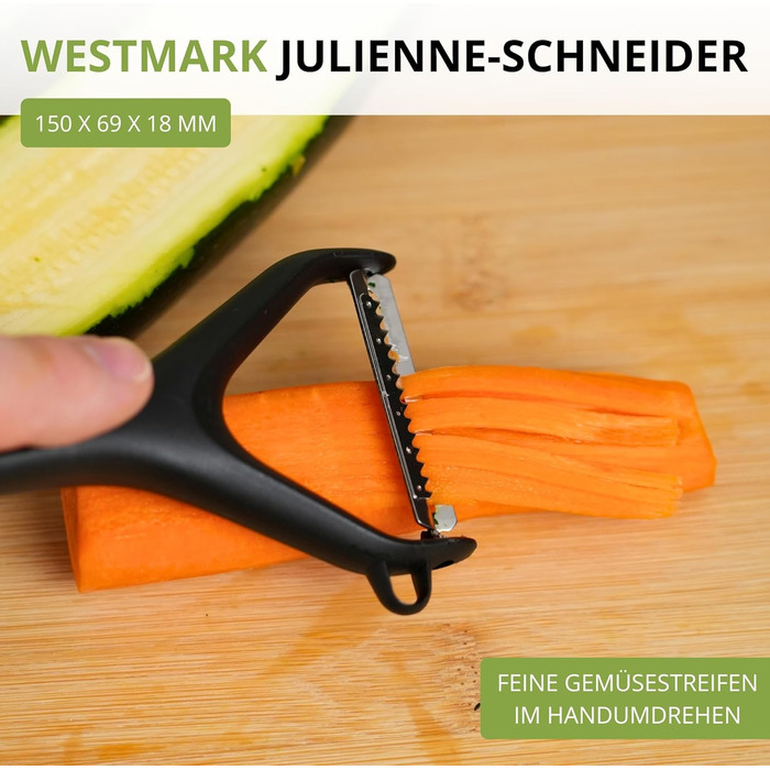 Овочечистка Westmark Julienne Gentle Schwarz - для тонкої нарізки овочів, супів та воку, для правшів та лівшів, нержавіюча сталь