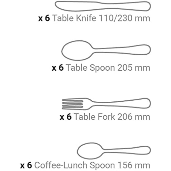 Набір столових приборів ARCOS Capri 24 предмети: ложки, виделки, ножі, десертні ложки - срібний, для 6 осіб