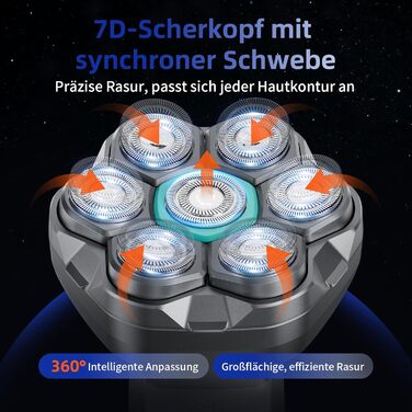 Машинка для гоління голови чоловіча Kensen 7D водонепроникна, з магнітною насадкою, Type-C, 8100/8600 об/хв, сіра