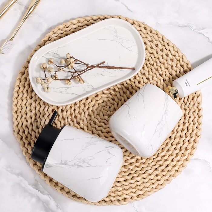 Набір аксесуарів для ванної кімнати Badezimmer Set Umlaca: мильниця, дозатор мила 350 мл, стакан для зубної пасти 320 мл, білий, для душу та умивальника