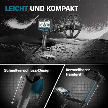 Металодетектор DR.ÖTEK Profi Set: високоточний, з балансуванням ґрунту, 5 режимів, вологостійка котушка 12'', для пошуку золота та монет, з аксесуарами, червоний (MT12-Set Blau)