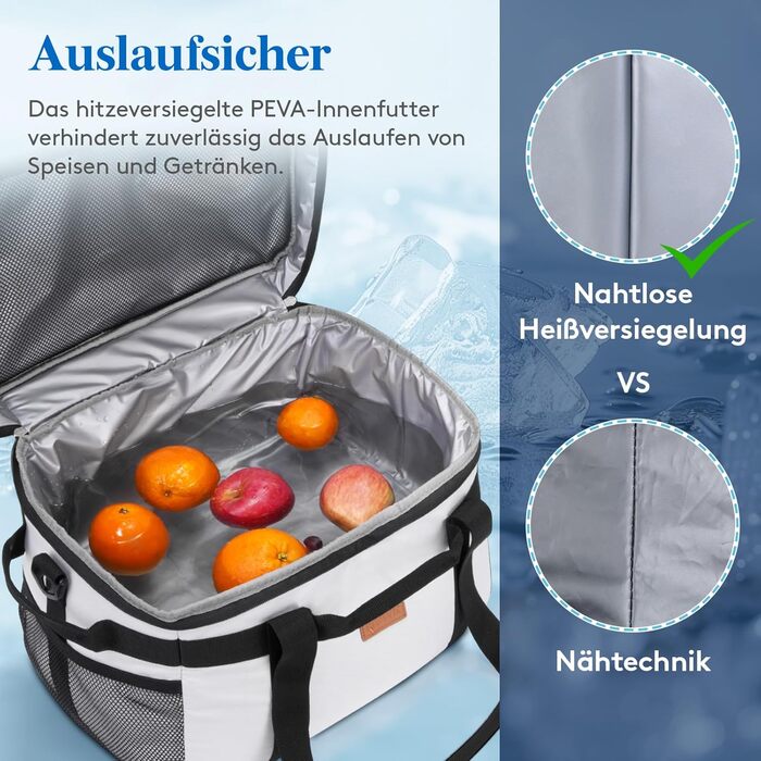 Lifewit Cooler Bag 30L, Foldable Picnic Bag for Food & Drinks, Portable Ice Bag for Men, Women, Insulated Thermal Bag for Work, Picnics, Camping, Silk Grey
