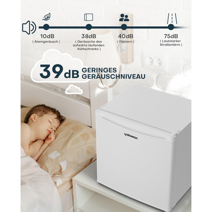Upstreman 46L Mini Fridge with Freezer, Adjustable Thermostat, Energy Efficient, Quiet, Compact Refrigerator for Dorm, Office, Bedroom - White