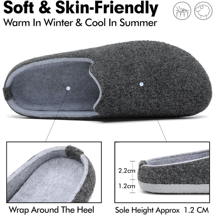 Тапочки домовими з фетру Mishansha для жінок та чоловіків, зимові, зручні, чорні, розмір 36-48