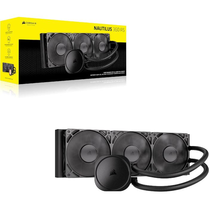 Система водяного охолодження Corsair Nautilus 360 RS для CPU – 360мм AIO, тиха, без RGB, чорний колір. Сумісна з Intel LGA 1851/1700, AMD AM5/AM4. В комплекті 3 вентилятори RS120.