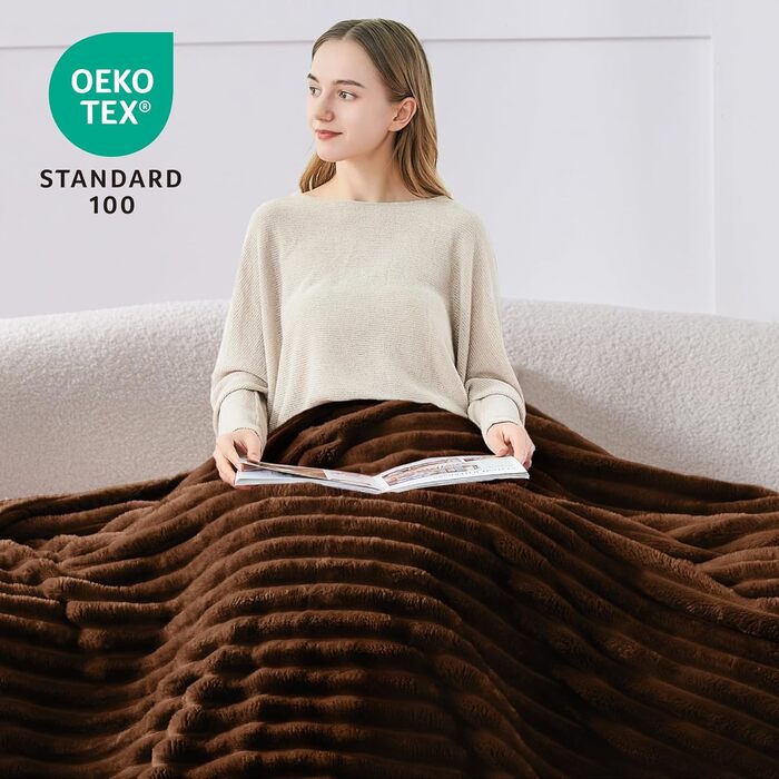 BEDELITE Плед з флісу, теплий плед, м'який фланелевий плед чорного кольору 125x150 для дивану, декору, смугастий, плед з флісу як накидка на диван для вітальні, Throw Blanket широкого використання (03 - Темно-коричневий, 150 x 200 см)