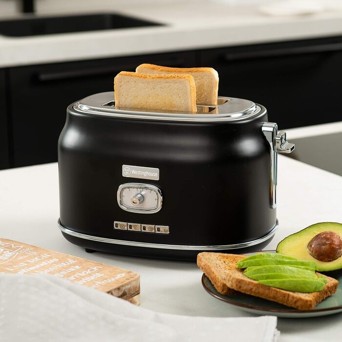 Набір для сніданку Westinghouse Retroline (Тостер та Чайник), 1.7 л, фільтр від накипу, захист від перегріву, тостер з підігрівом для бургерів, піддон для крихт, чорний