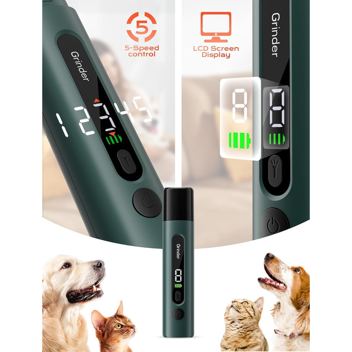 Шліфувальник для собак NEUTYPECHIC з LED-підсвічуванням та LCD-дисплеєм, 5 режимів, для великих, середніх та малих порід