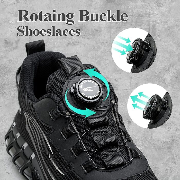 Робочі черевики: захисні черевики для чоловіків та жінок, з металевим підноском, антипрокольні, легкі, спортивні, дихаючі, самозачинені, з швидкою застібкою, модні, захисні черевики 36-46 EU (46 EU, Чорний 266)