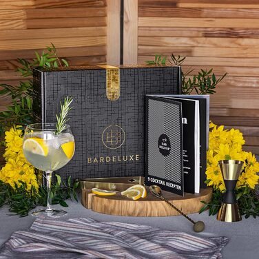 Набір бармена Boston Shaker Set BarDeluxe® 5 предметів: шейкер, аксесуари, рецепти, сумка (золото)