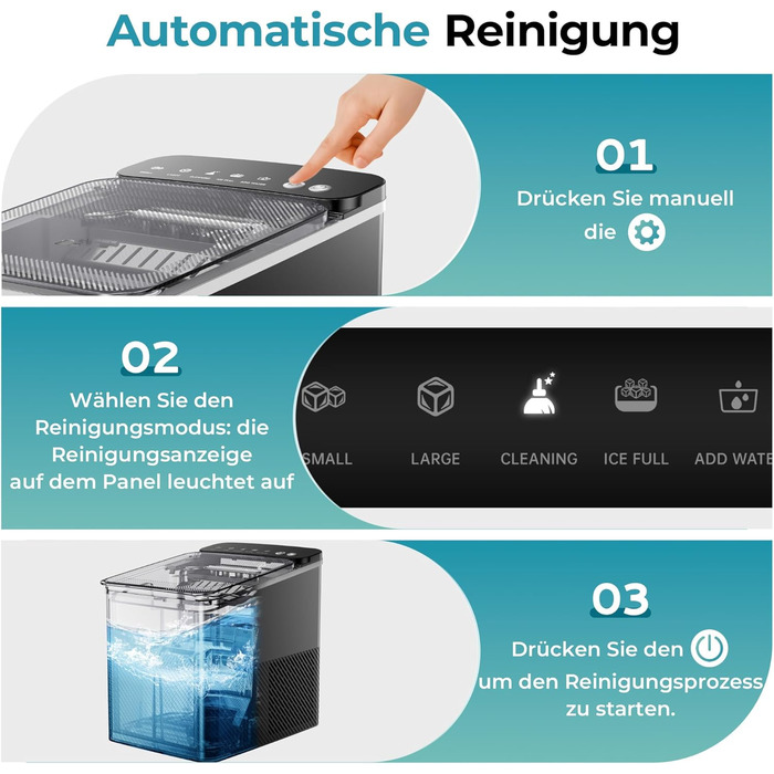 EUHOMY Ice Maker Machine - Compact Design, 12KG/24H Production, Automatic Cleaning, Smart Alerts, Transparent Lid