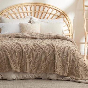 BEDSURE Плед з флісу та вовни, плед на диван, плед у шаховій клітинці, теплий плед для декору кімнати, плед для відпочинку, світло-коричневий (220 x 240 см)