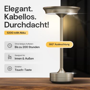 LED-лампа настільна бездротова - стильний дизайн з акумулятором та USB-C - 3 кольори світла та диммування - бездротова свобода для вулиці та дому - настільна лампа з акумулятором, що заряджається (срібна)