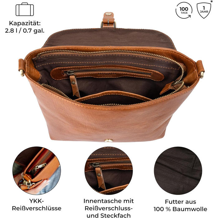 Сумка жіноча через плече Berliner Bags Catalina Vintage коричнева шкіра. Середня кросбоді сумка з магнітним закриттям