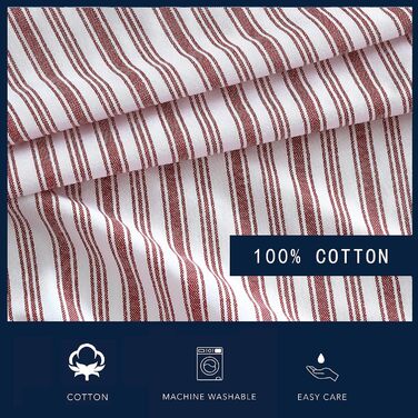 Nautica Standard Pillowcase Set, 2-Piece, Cotton Percale Bedding, Casual Home Decor (Coleridge Stripe Red, 50.8 x 76.2 cm)