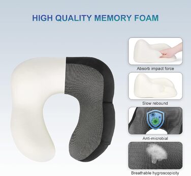 Подушка для шиї Eono з Memory Foam, ергономічна, для подорожей, з маскою для сну та навушниками, чорна
